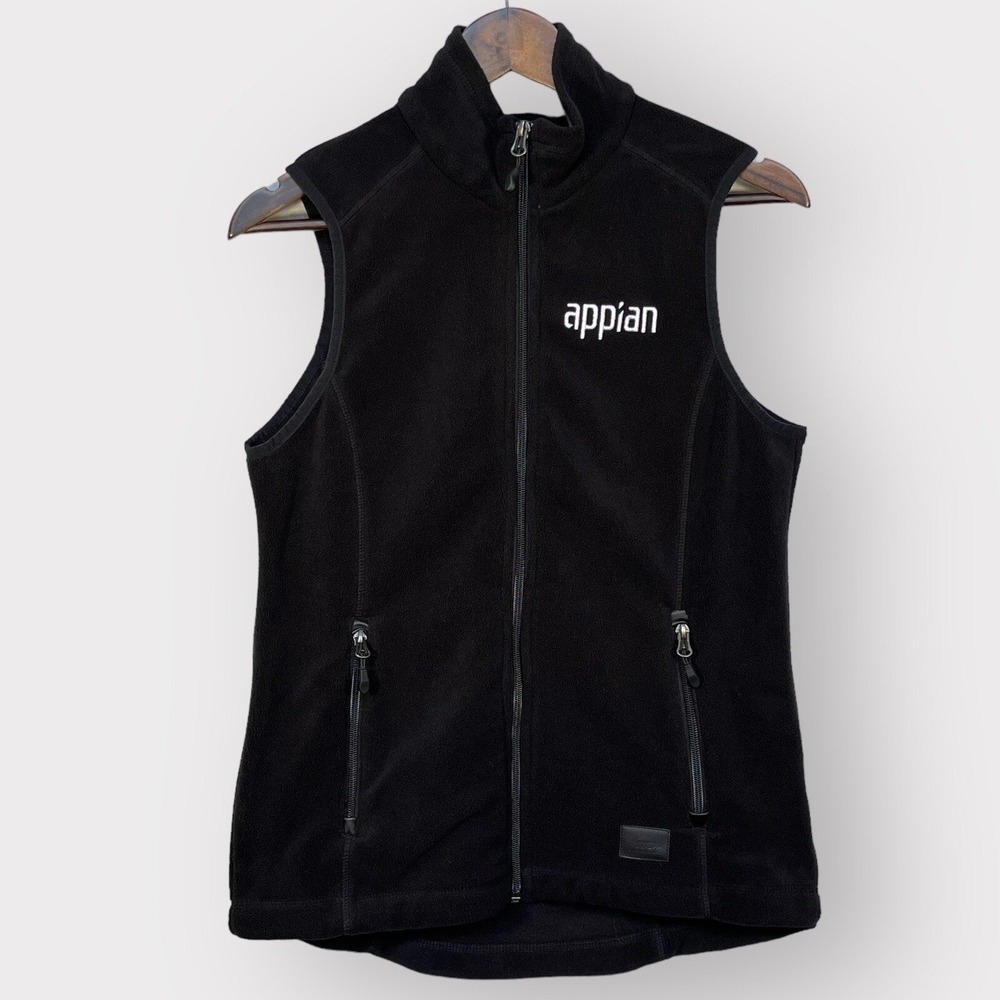 Roots 73 Fleece Vest Womens Small Black Excellent Appian Logo Full Zip 98505